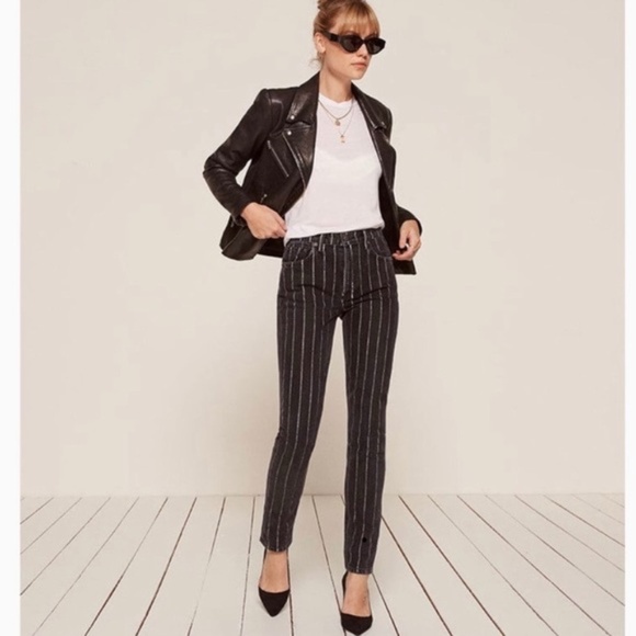 Reformation Striped Mid Rise Skinny Jeans in Sulu Wash Size 27 - Picture 1 of 6